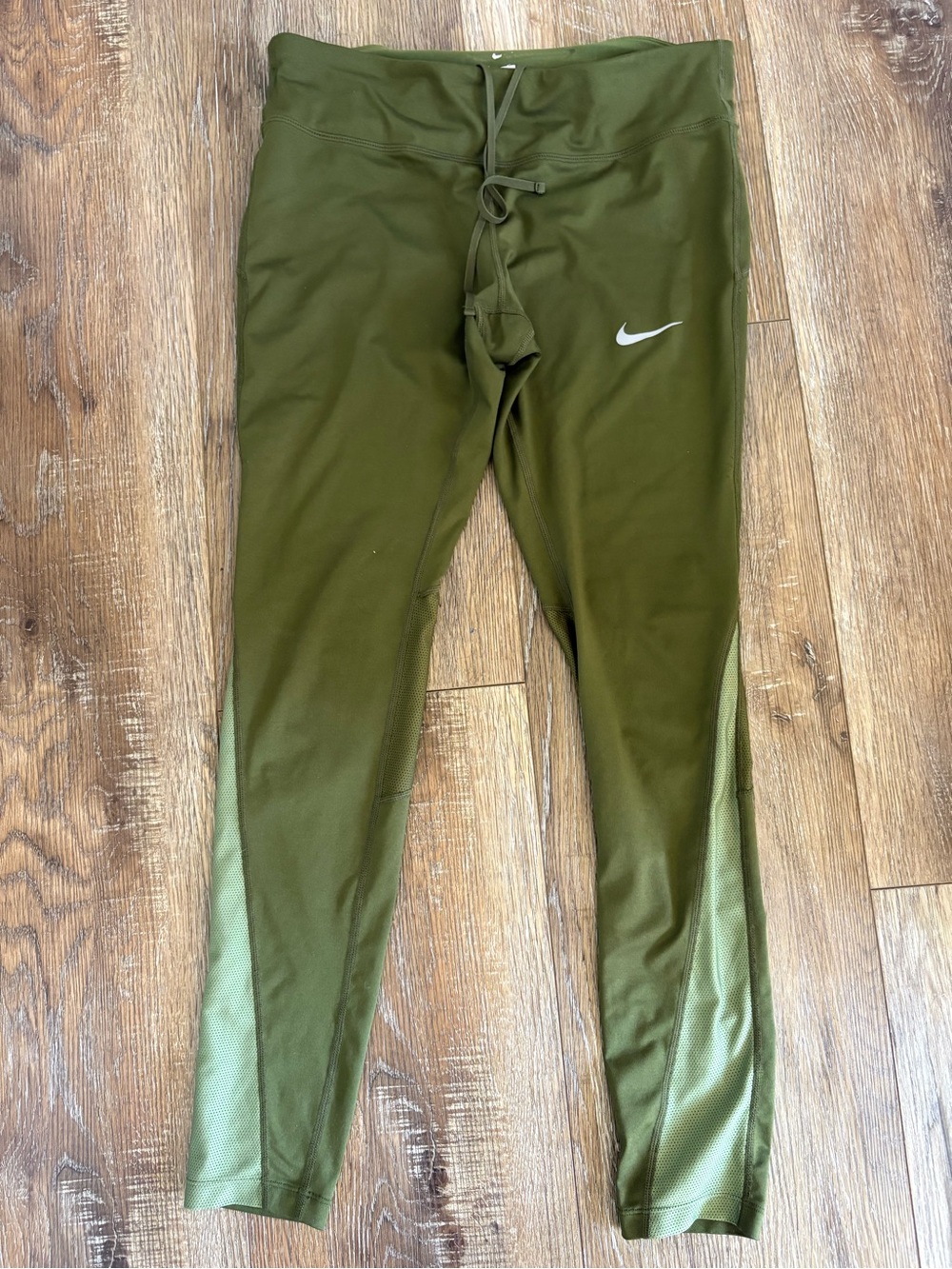 Nike Olive Green Drawstring Leggings with Mesh Insets